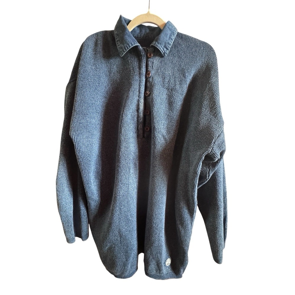 Vintage Danish Made Blue Willis Men's Big Size XXL Blue Knit Denim Sweater Sharp